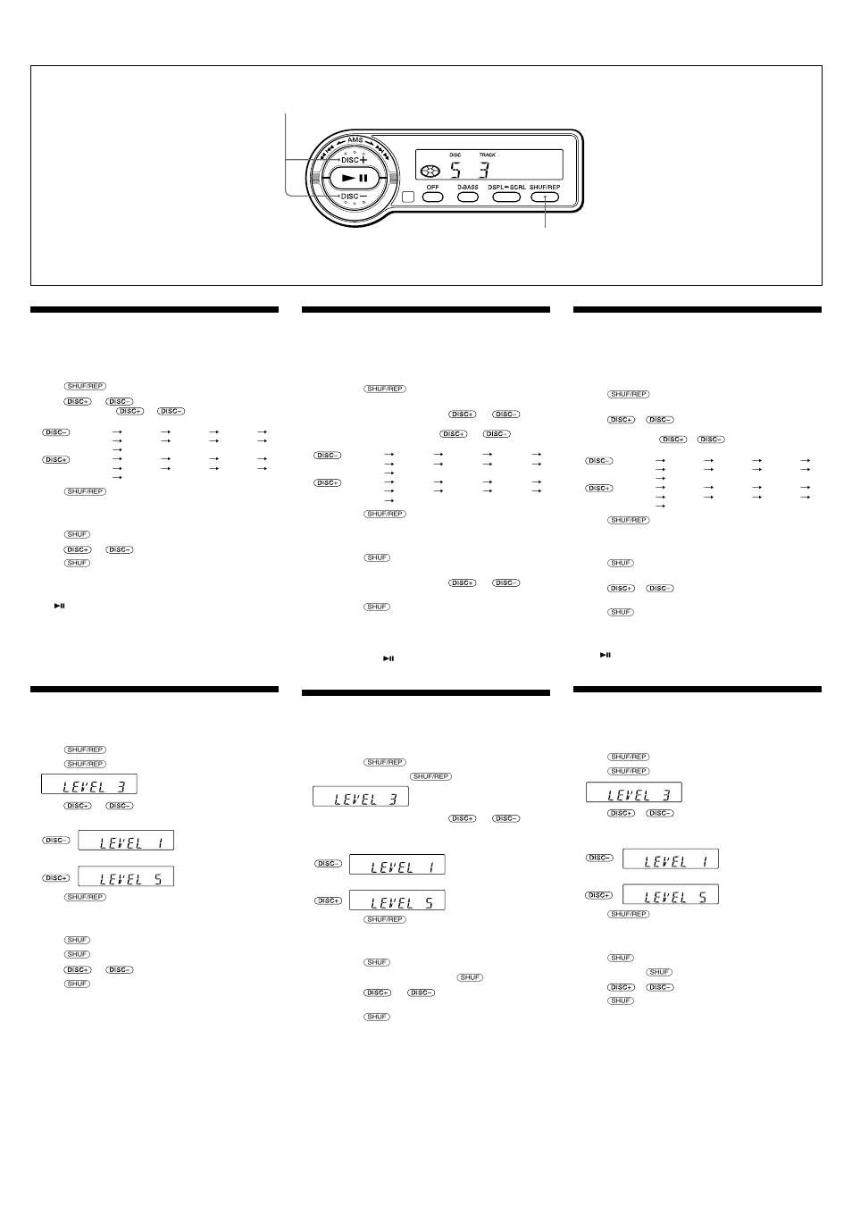 Changement de la fréquence de transmission, Changement du niveau de sortie, Changing the transmitting frequency | Changing the output level, Cambio de la frecuencia de transmisión, Cambio del nivel de salida | Sony CDX-555RF User Manual | Page 3 / 4