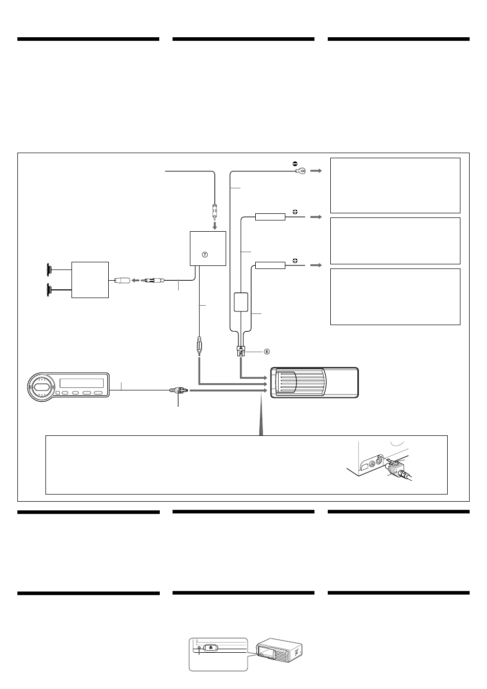 Connections, Connexions, Conexiones | Cautions, Fuse replacement, Reset button, Remplacement du fusible, Touche de réinitialisation, Précautions, Precauciones | Sony CDX-555RF User Manual | Page 4 / 4
