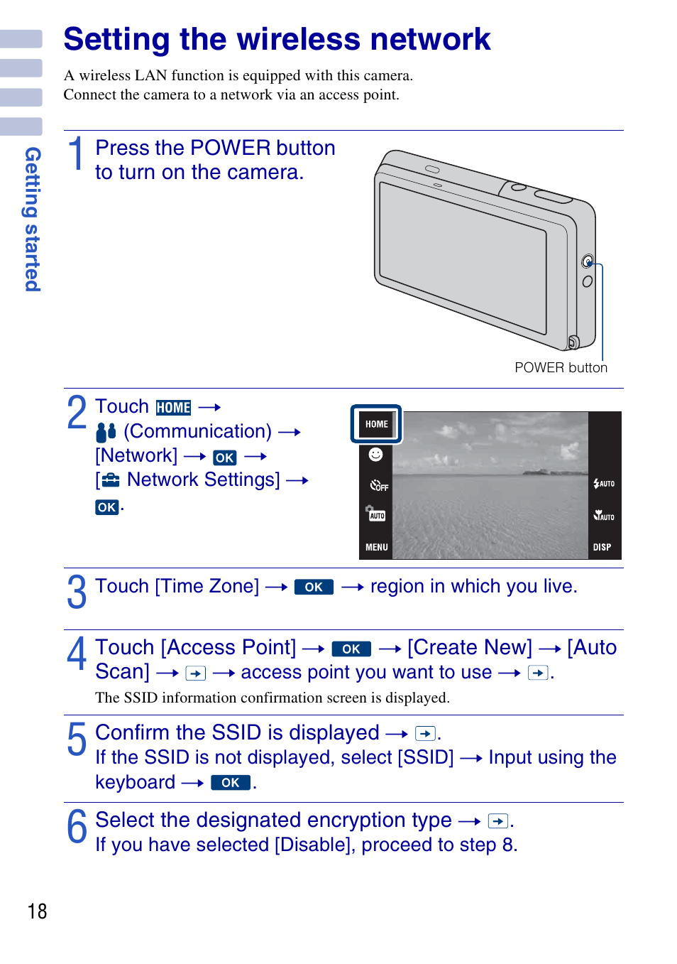 Setting the wireless network | Sony DSC-G3 User Manual | Page 18 / 64