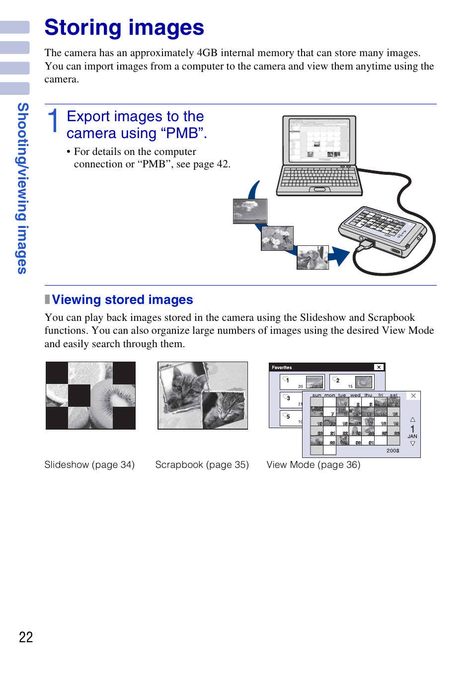 Storing images | Sony DSC-G3 User Manual | Page 22 / 64