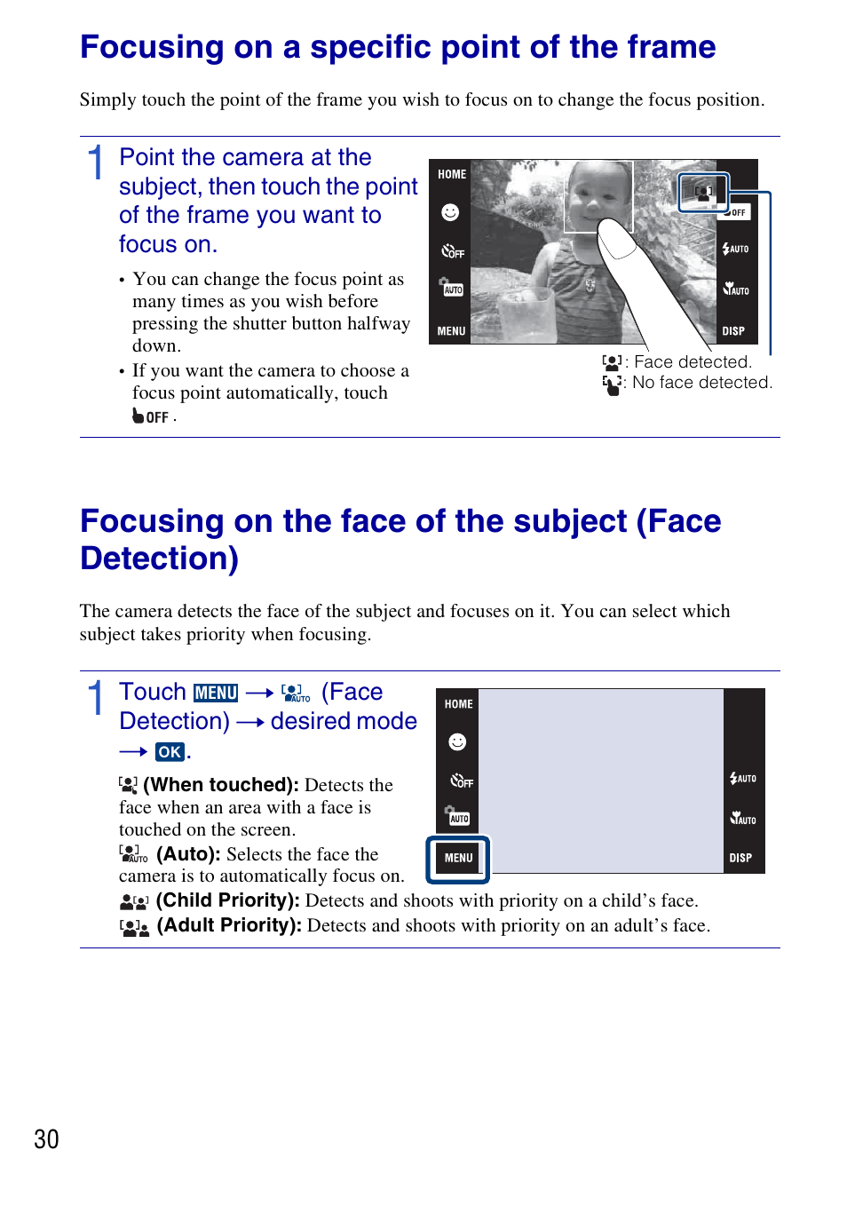 Focusing on a specific point of the frame | Sony DSC-G3 User Manual | Page 30 / 64