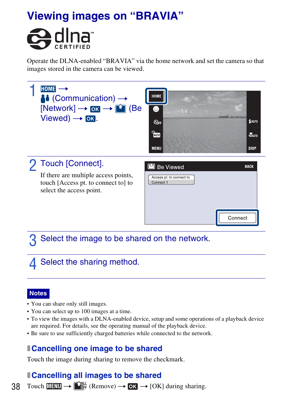 Connecting to other devices, Viewing images on “bravia | Sony DSC-G3 User Manual | Page 38 / 64
