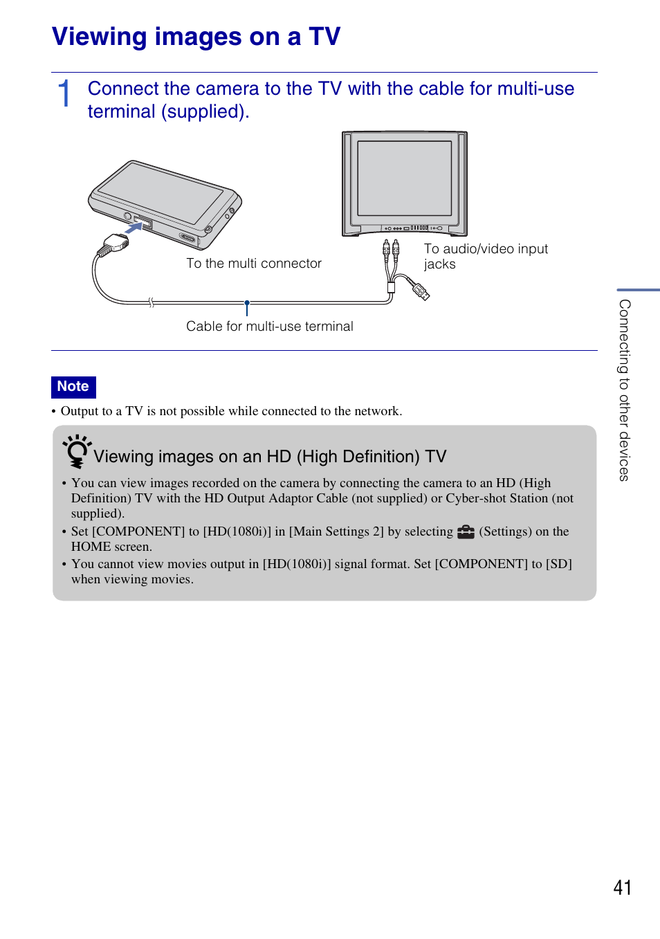 Viewing images on a tv | Sony DSC-G3 User Manual | Page 41 / 64