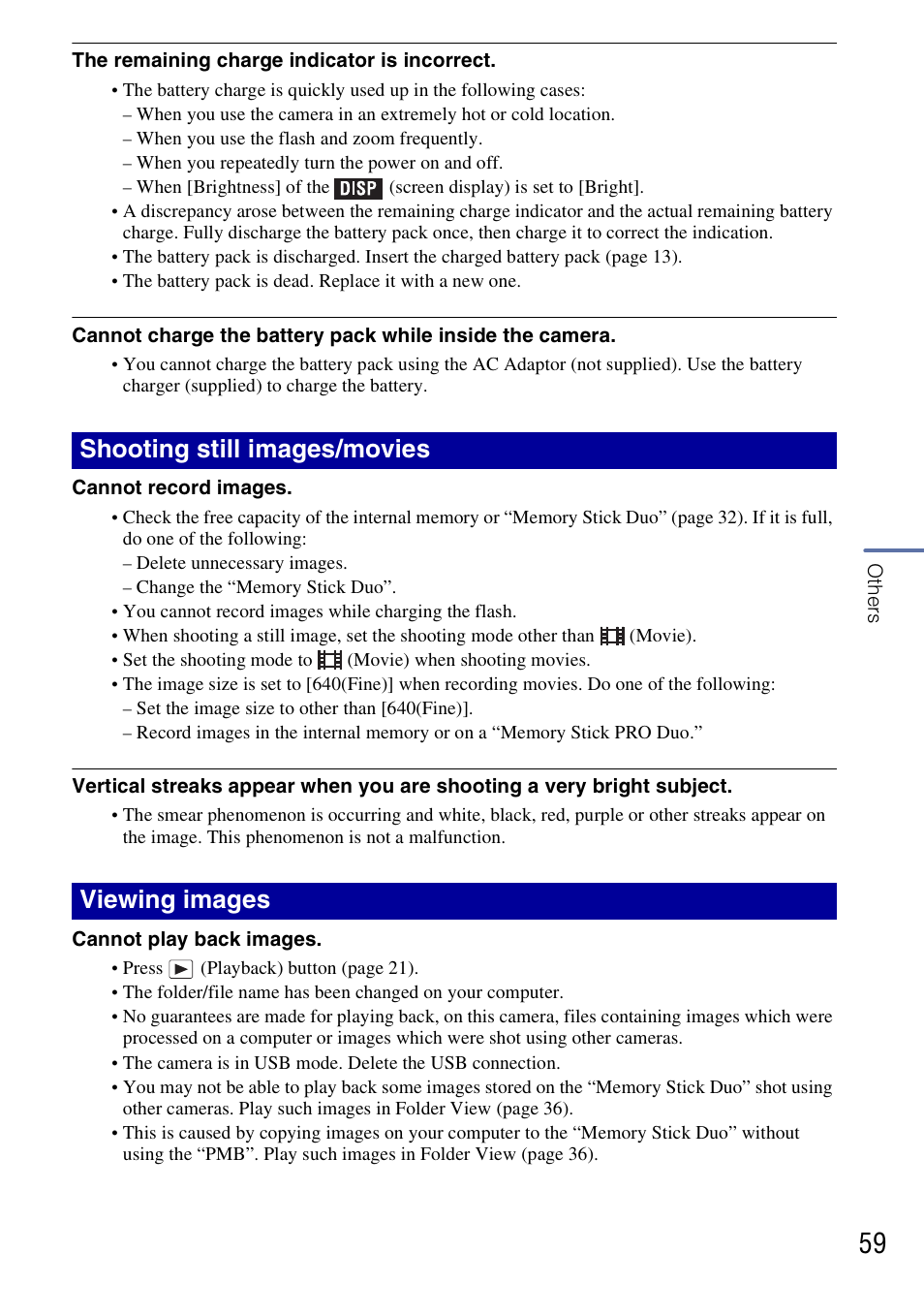 Shooting still images/movies viewing images | Sony DSC-G3 User Manual | Page 59 / 64