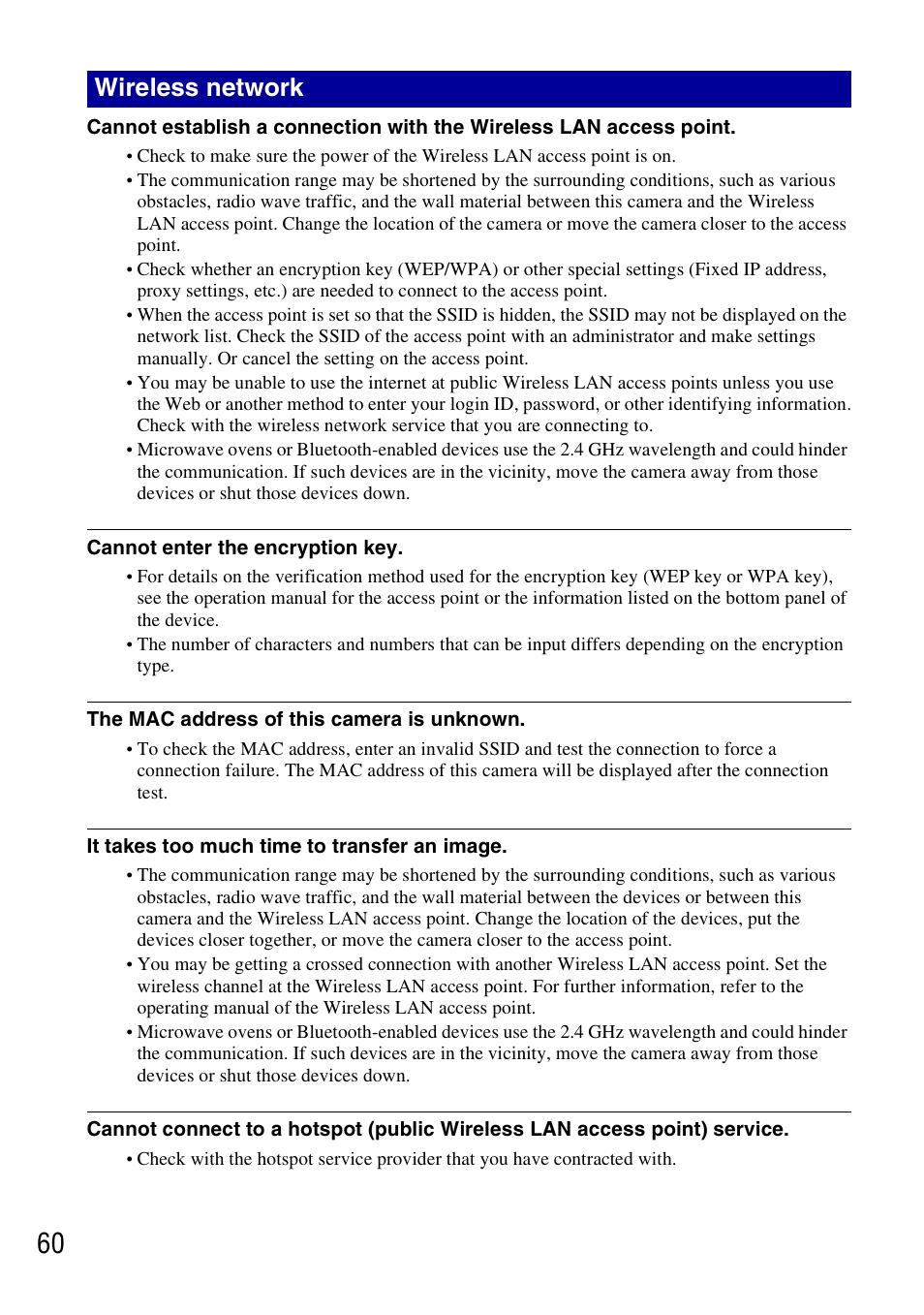 Wireless network | Sony DSC-G3 User Manual | Page 60 / 64