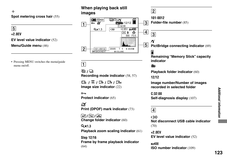 When playing back still images | Sony DSC-L1 User Manual | Page 123 / 128