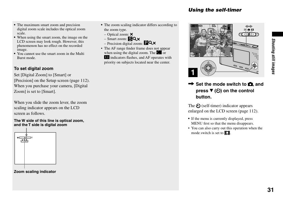 Using the self-timer | Sony DSC-L1 User Manual | Page 31 / 128