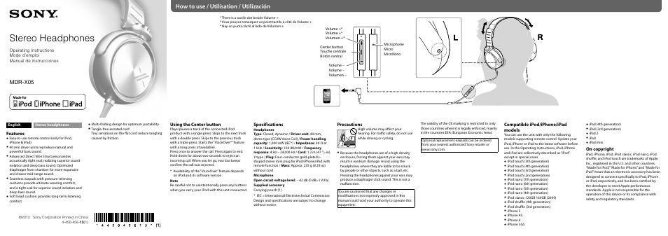 Sony MDR-X05 User Manual | 2 pages