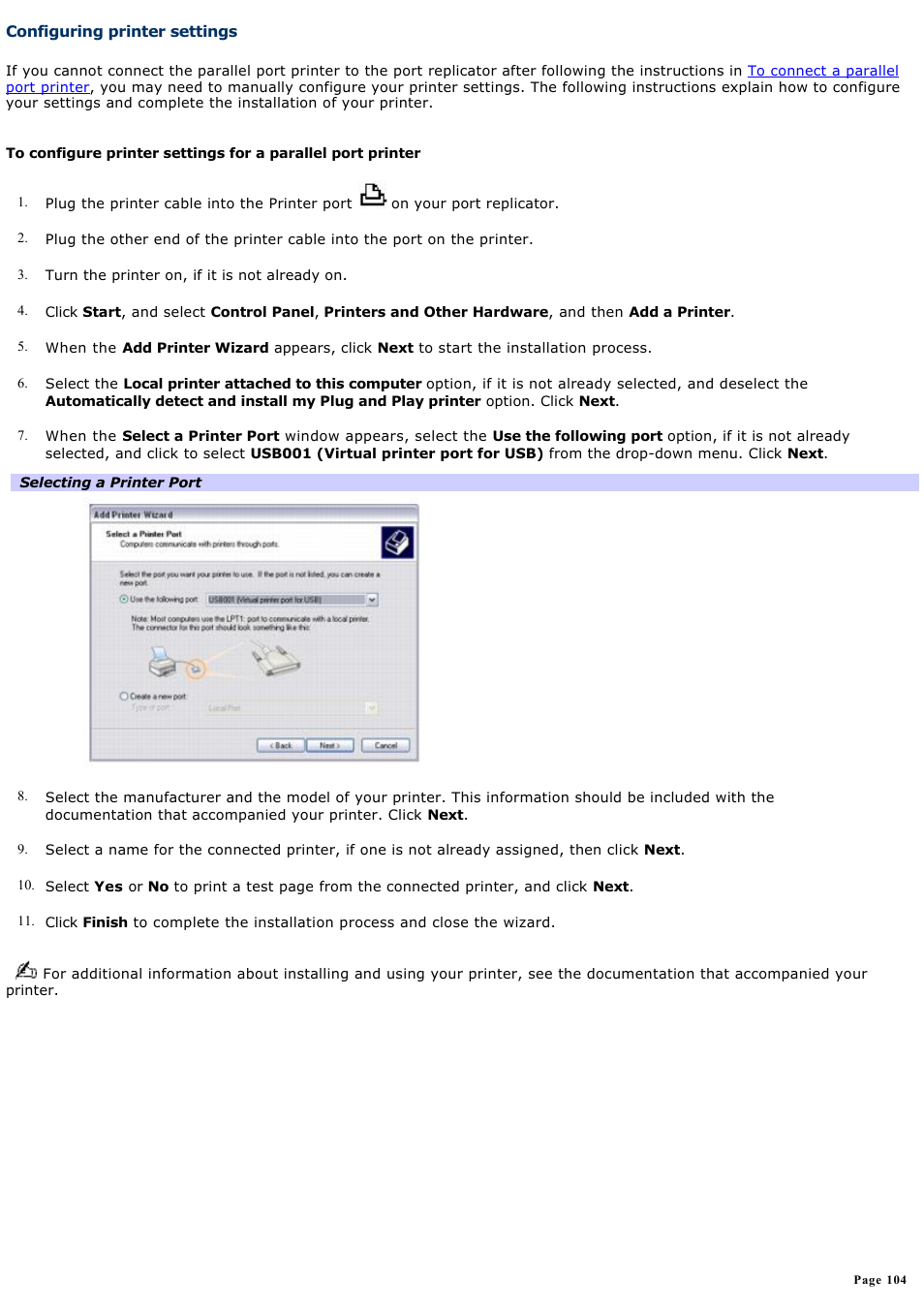Configuring printer settings | Sony VGN-A600P User Manual | Page 104 / 269