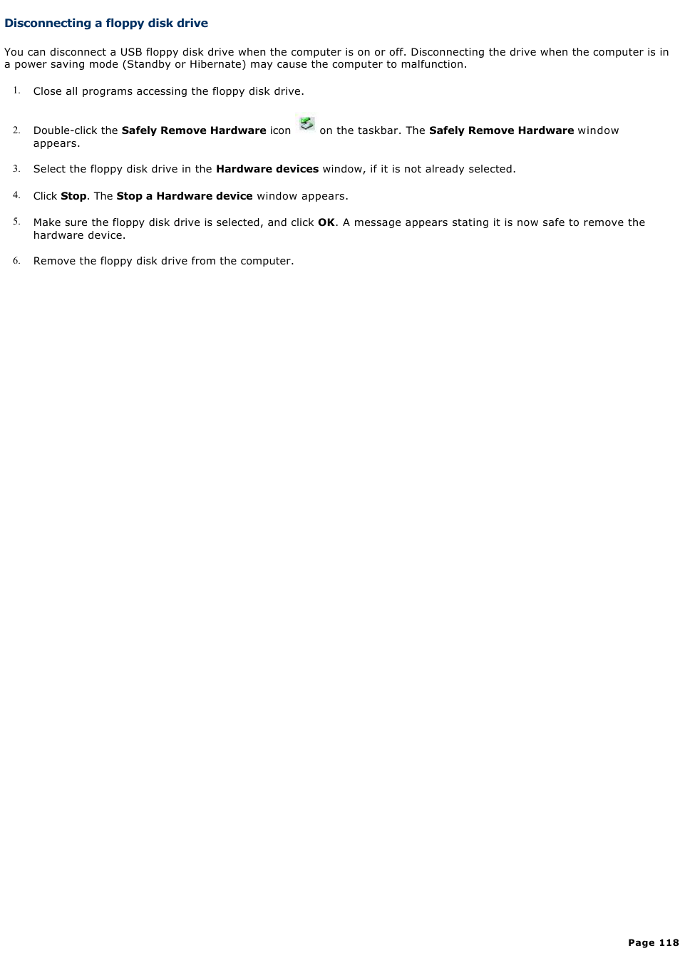 Disconnecting a floppy disk drive | Sony VGN-A600P User Manual | Page 118 / 269