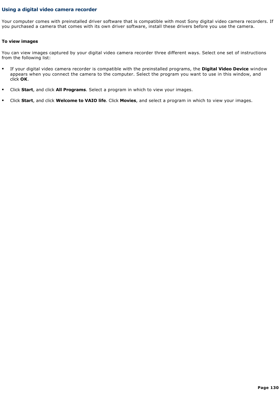 Using a digital video camera recorder | Sony VGN-A600P User Manual | Page 130 / 269