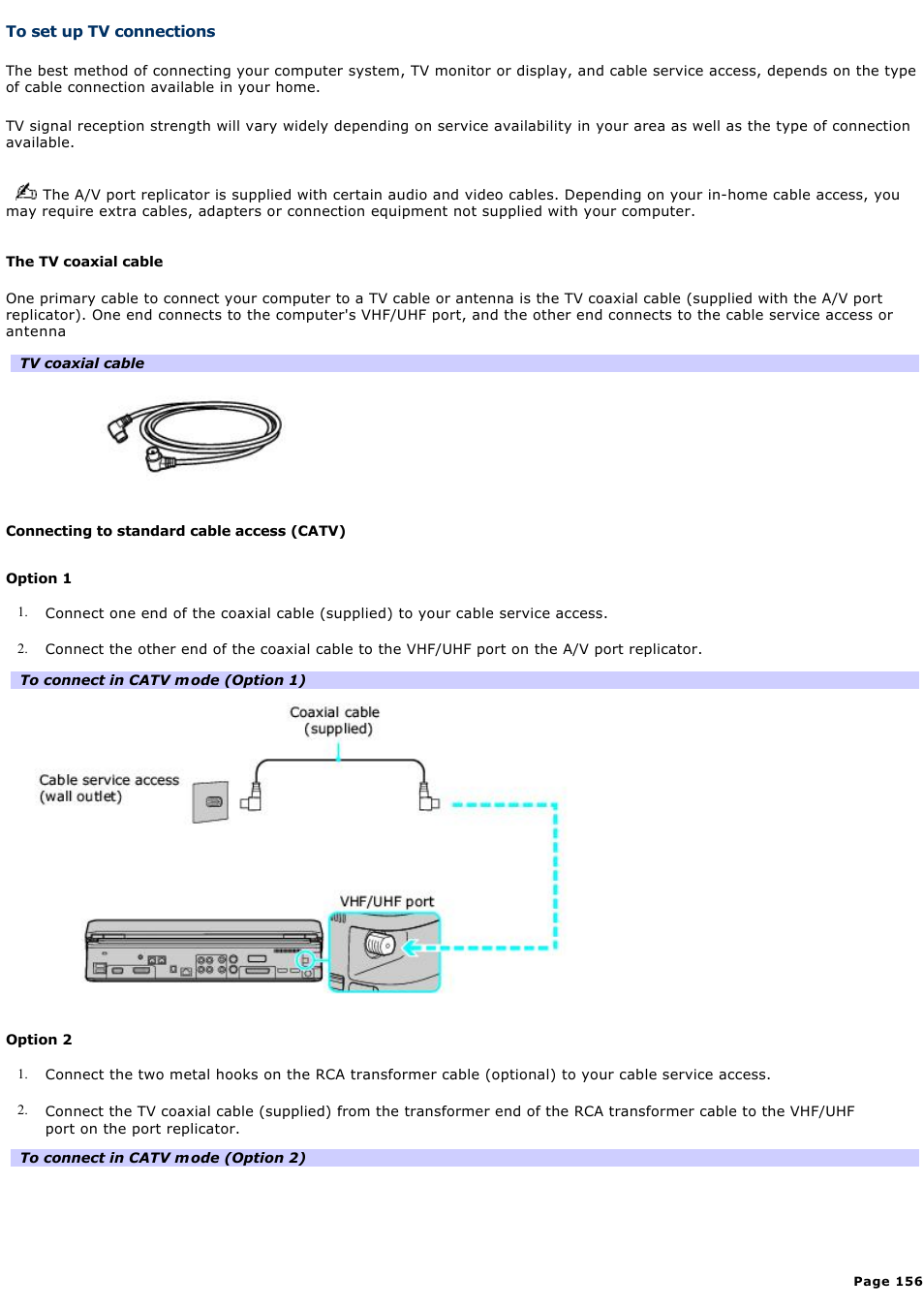 To set up tv connections | Sony VGN-A600P User Manual | Page 156 / 269