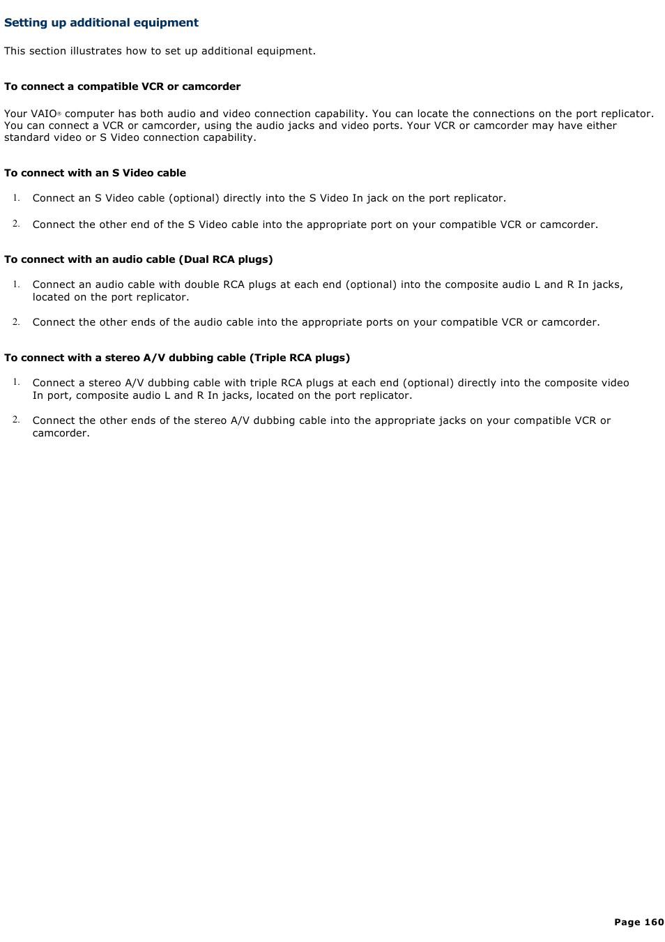 Setting up additional equipment | Sony VGN-A600P User Manual | Page 160 / 269
