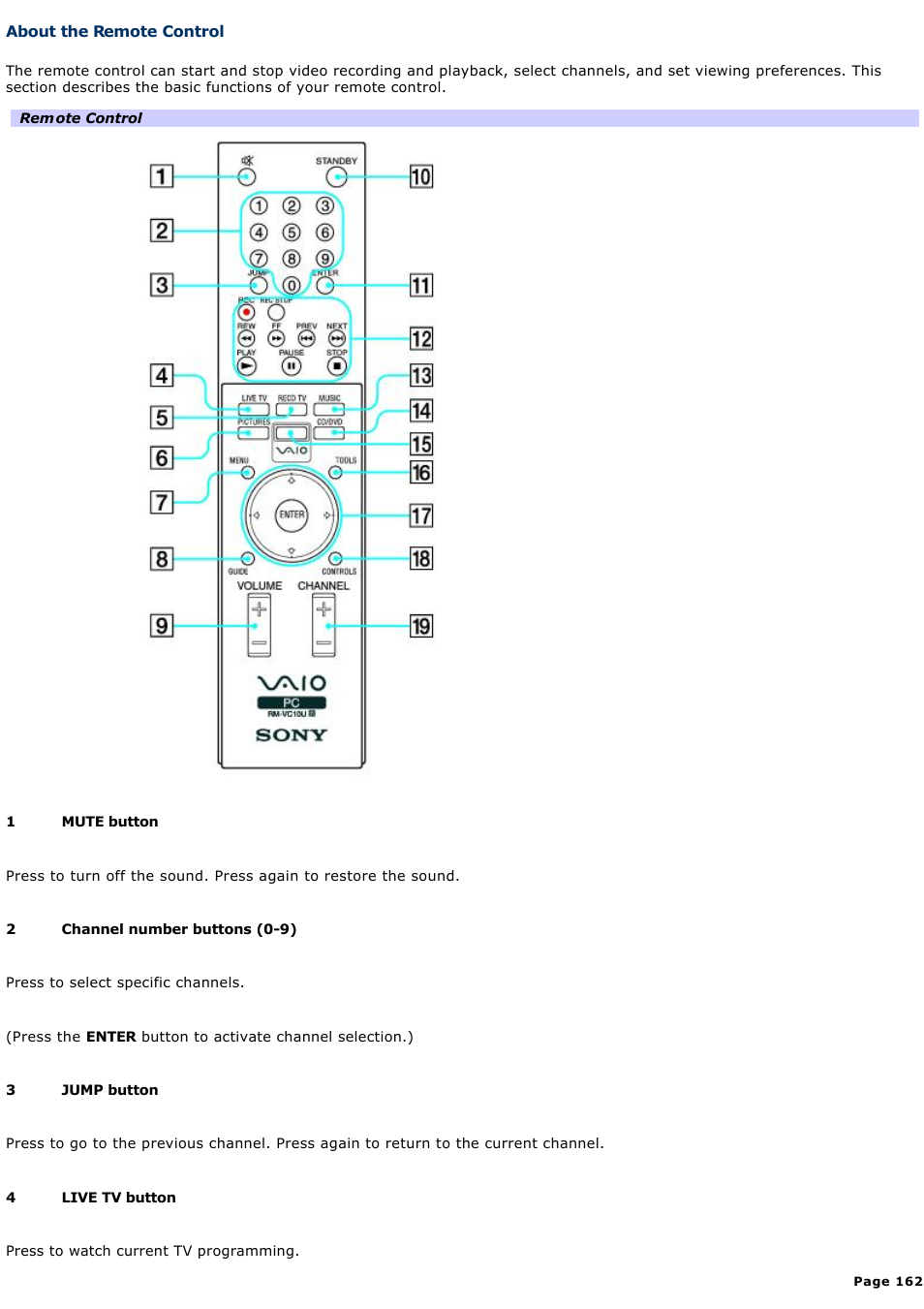 About the remote control | Sony VGN-A600P User Manual | Page 162 / 269