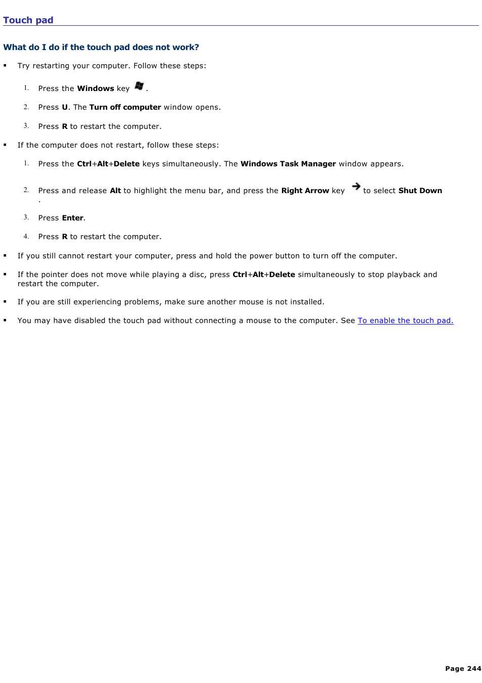 Touch pad | Sony VGN-A600P User Manual | Page 244 / 269