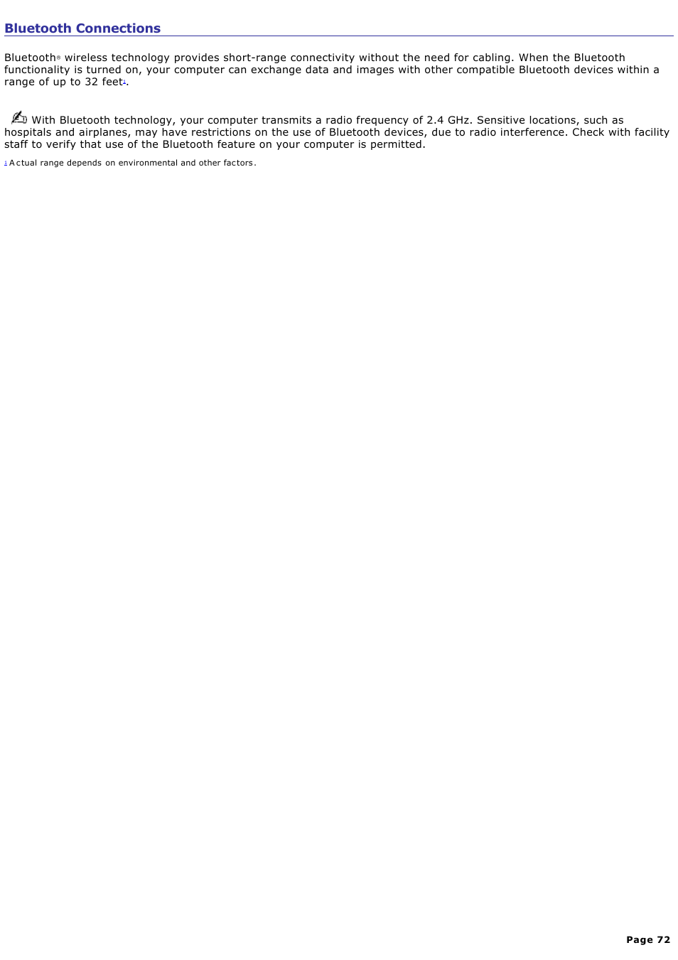 Bluetooth connections | Sony VGN-A600P User Manual | Page 72 / 269