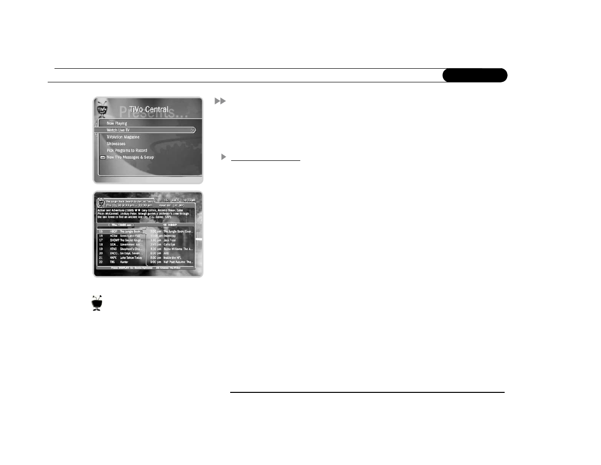Watching live tv | Sony SVR-3000 User Manual | Page 30 / 122