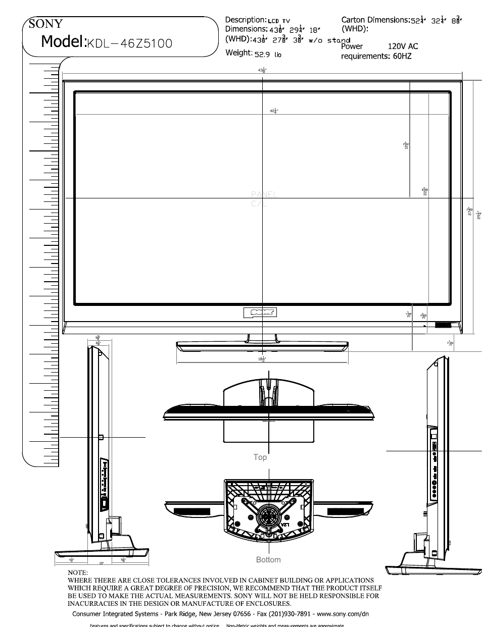 Sony KDL-46Z5100 User Manual | 3 pages