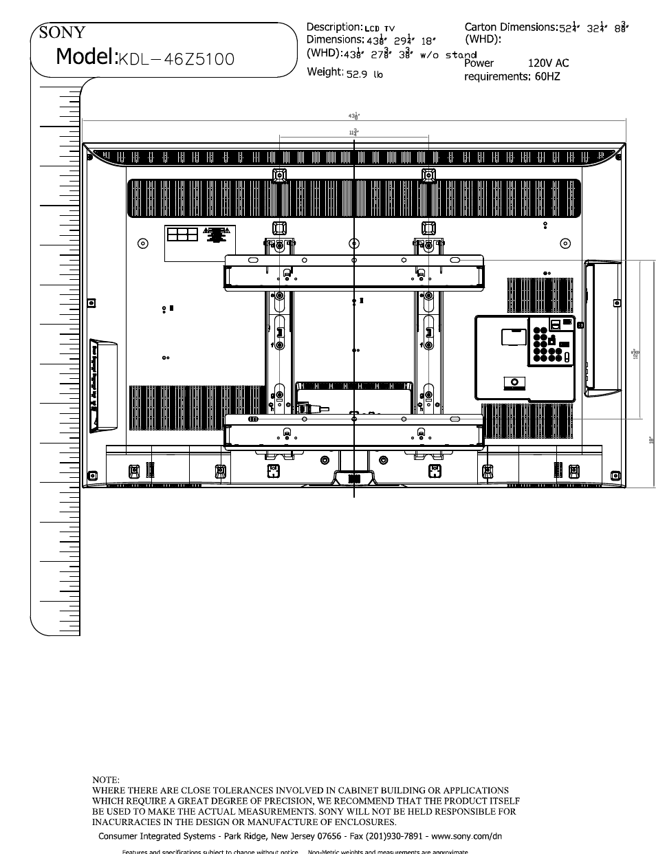 Model:kdl-46z51 00 i (whd):43j-a?!-si, Model, A?!-si | Sony KDL-46Z5100 User Manual | Page 3 / 3