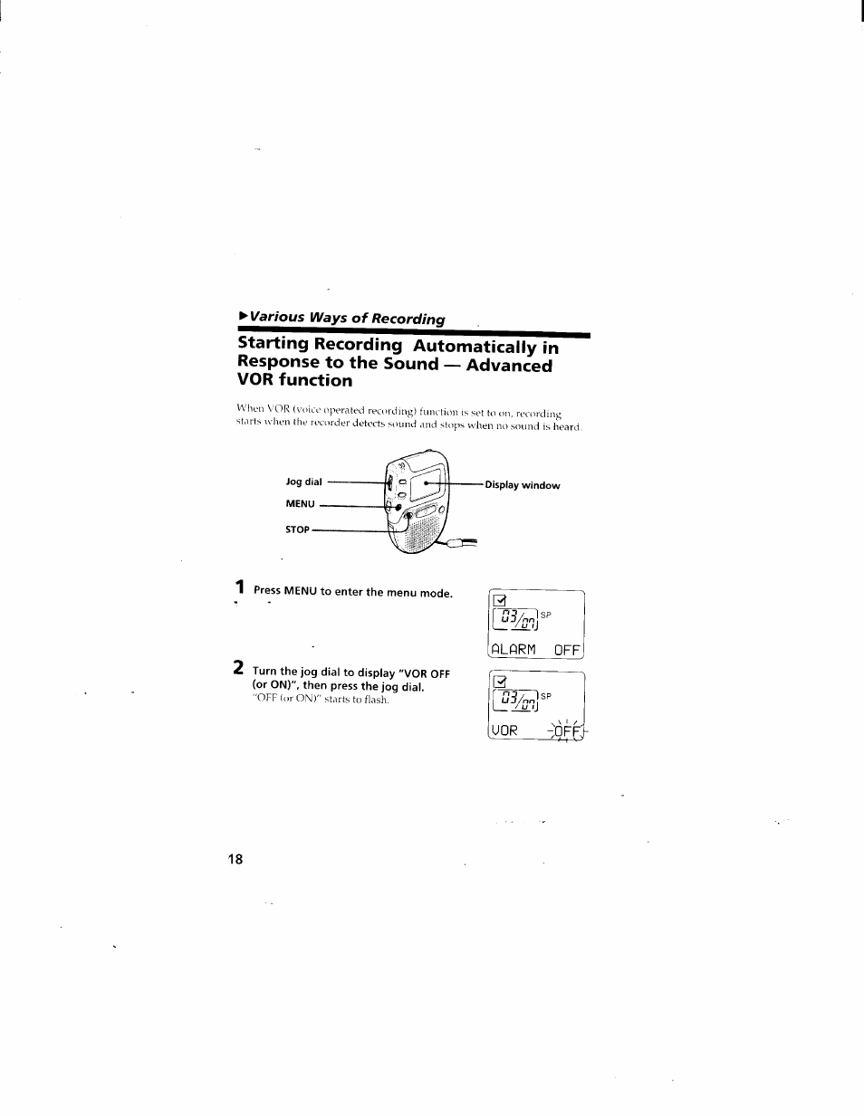 Alarm qff | Sony ICD-70 User Manual | Page 18 / 48