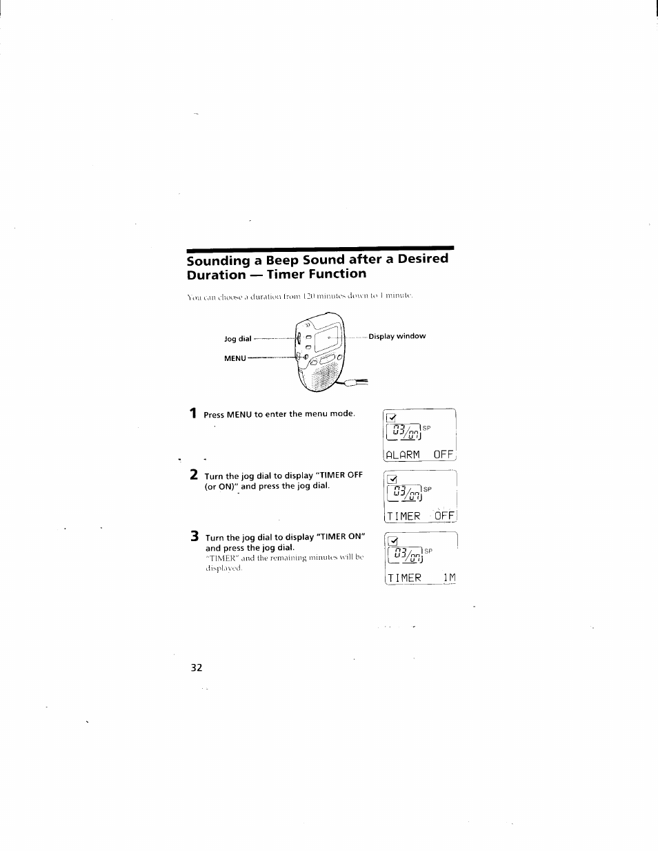 Timer offi, Il'j, Timer im | Sony ICD-70 User Manual | Page 32 / 48