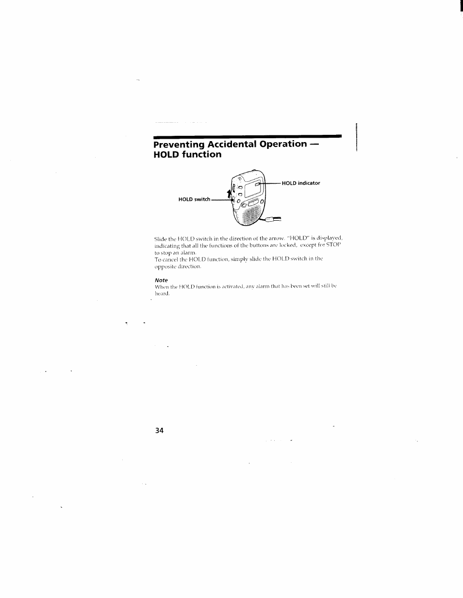 Preventing accidental operation — hold function | Sony ICD-70 User Manual | Page 34 / 48
