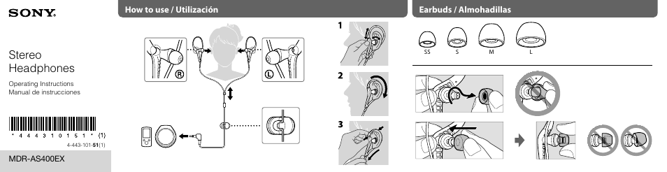 Sony MDR-AS400EX User Manual | 2 pages
