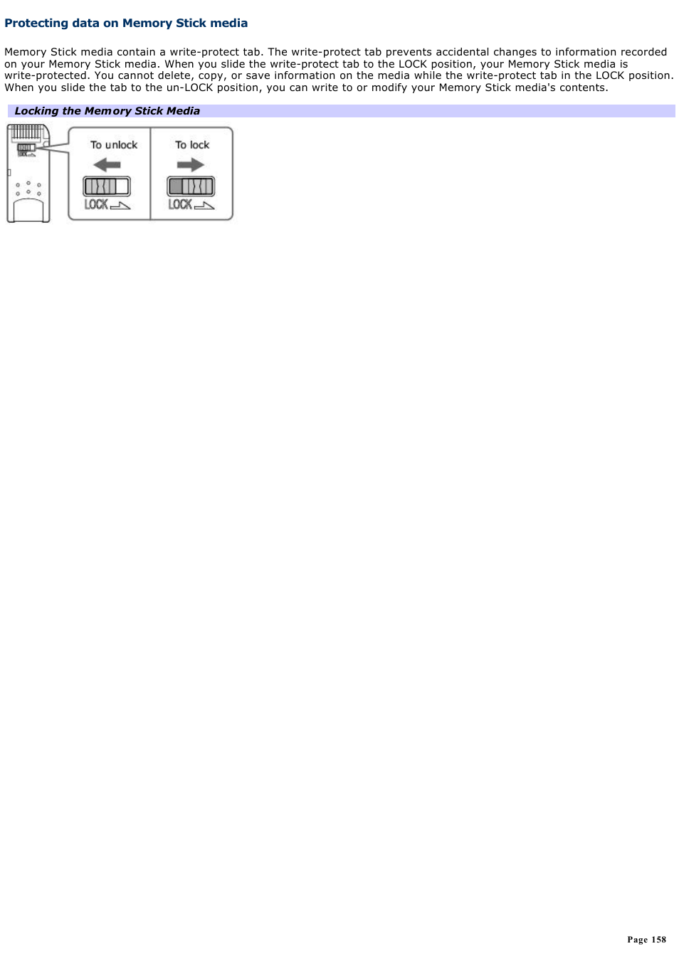 Protecting data on memory stick media | Sony PCV-RZ34G User Manual | Page 158 / 223