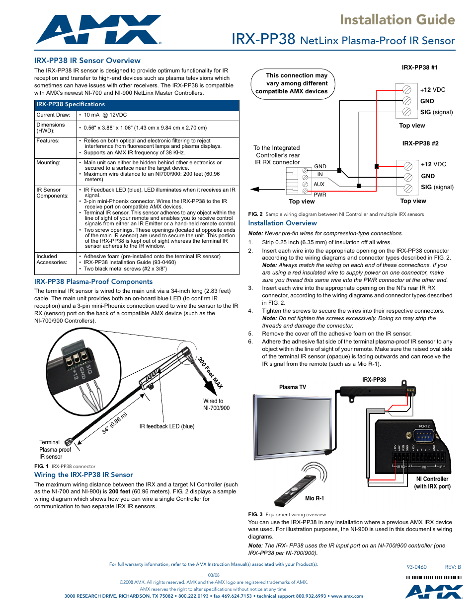 AMX IRX-PP38 User Manual | 1 page