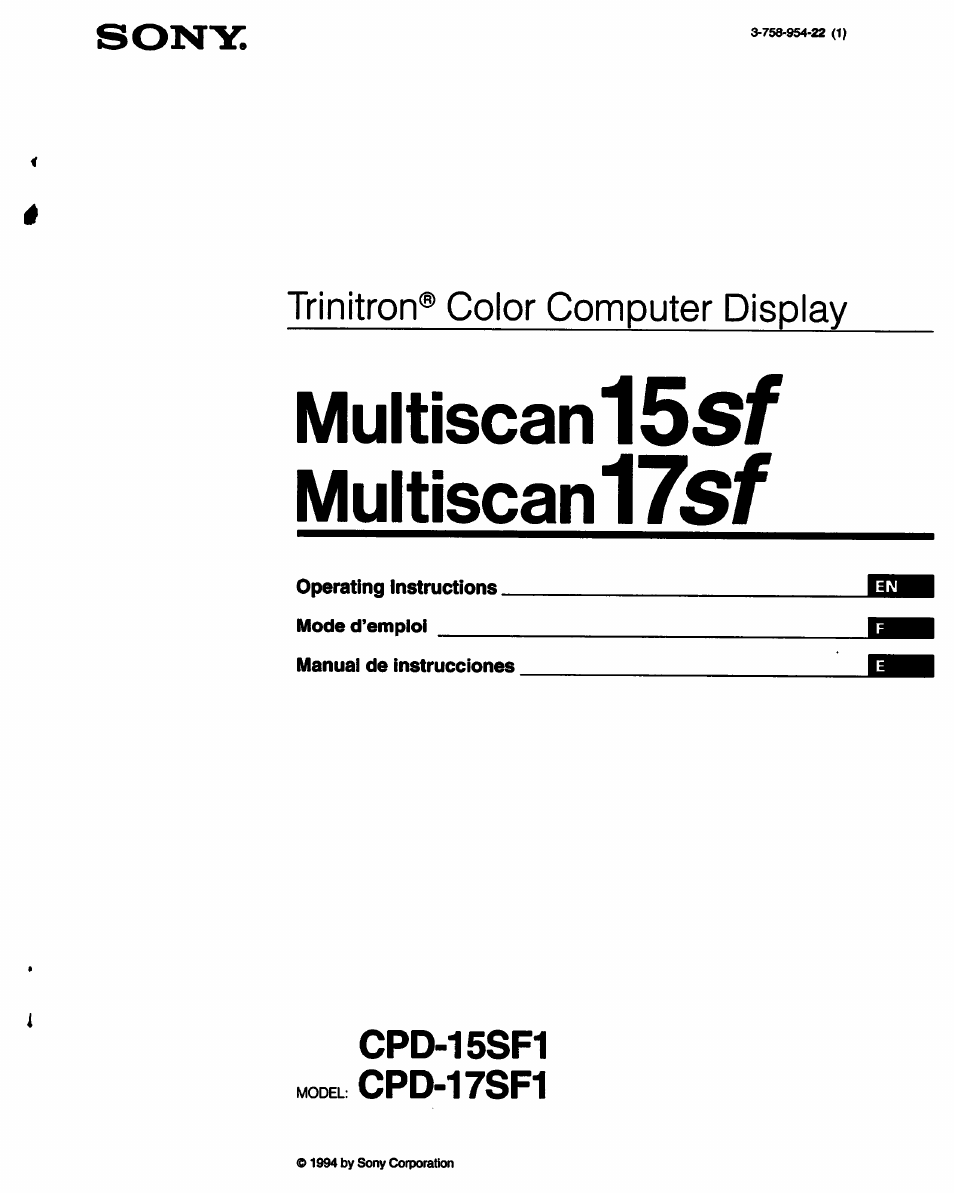 Sony CPD-15SF1 User Manual | 20 pages