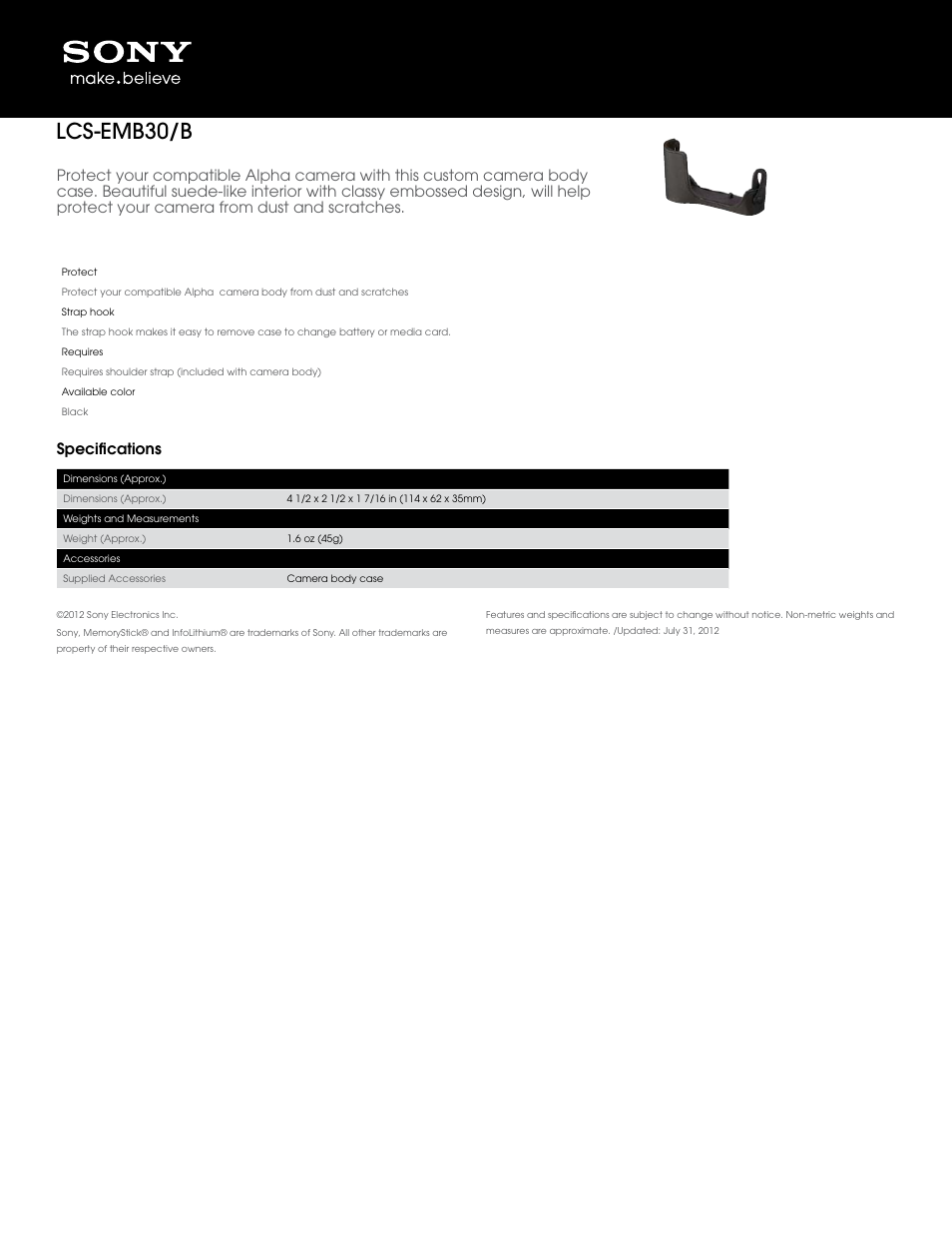 Sony LCS-EMB30 User Manual | 1 page