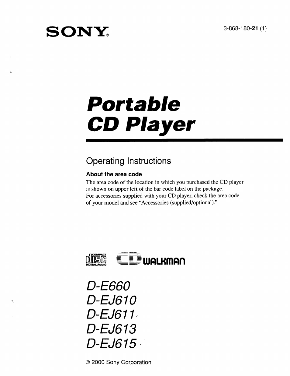 Sony D-EJ611 User Manual | 24 pages