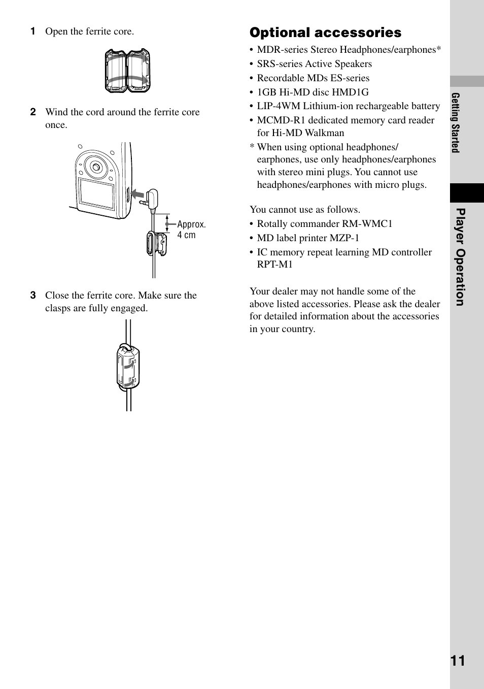 Optional accessories | Sony MZ-DH10P User Manual | Page 11 / 99