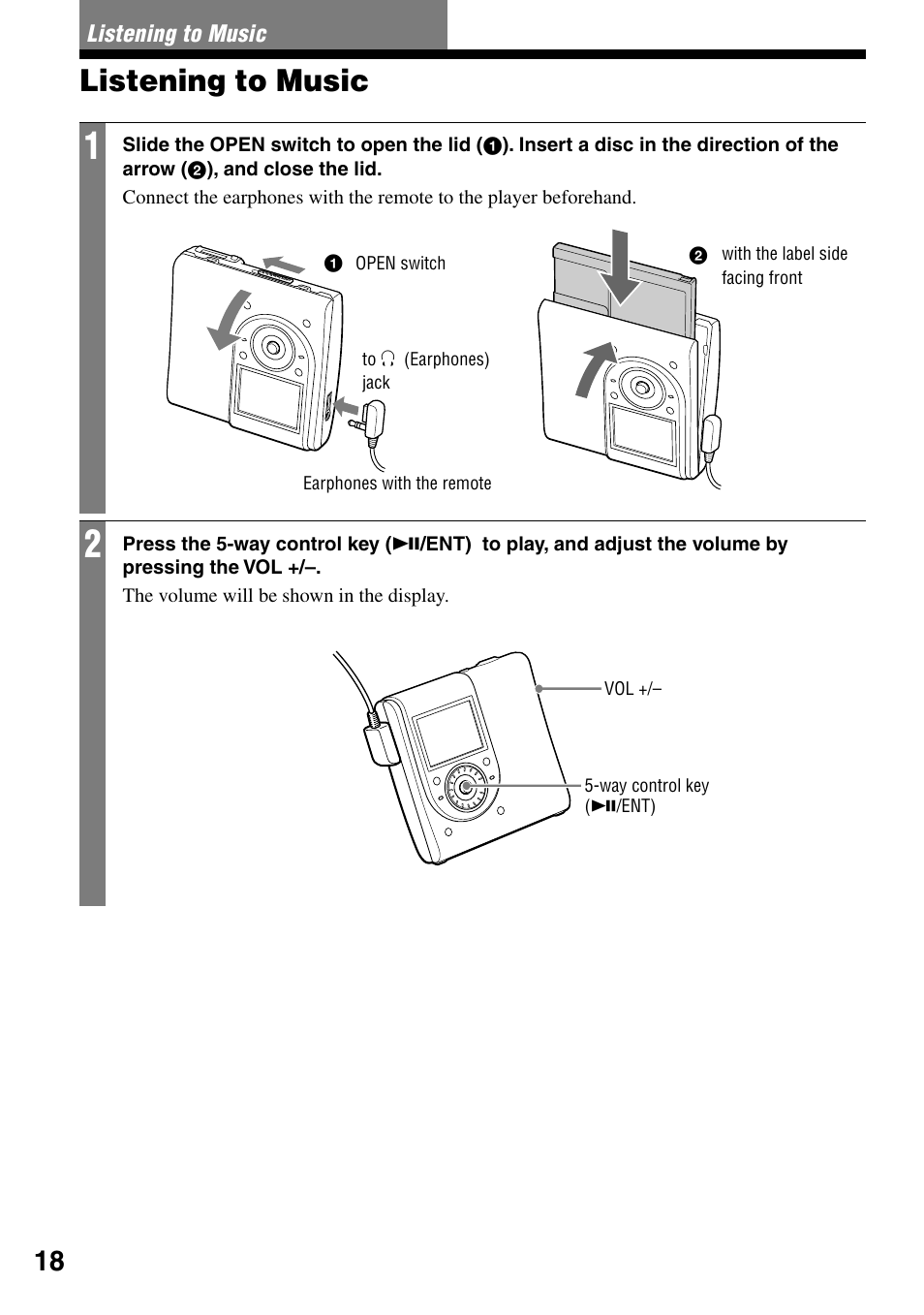 Listening to music | Sony MZ-DH10P User Manual | Page 18 / 99