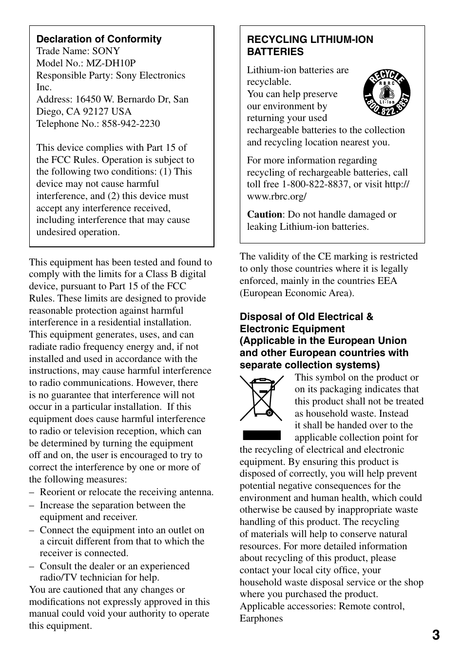 Sony MZ-DH10P User Manual | Page 3 / 99