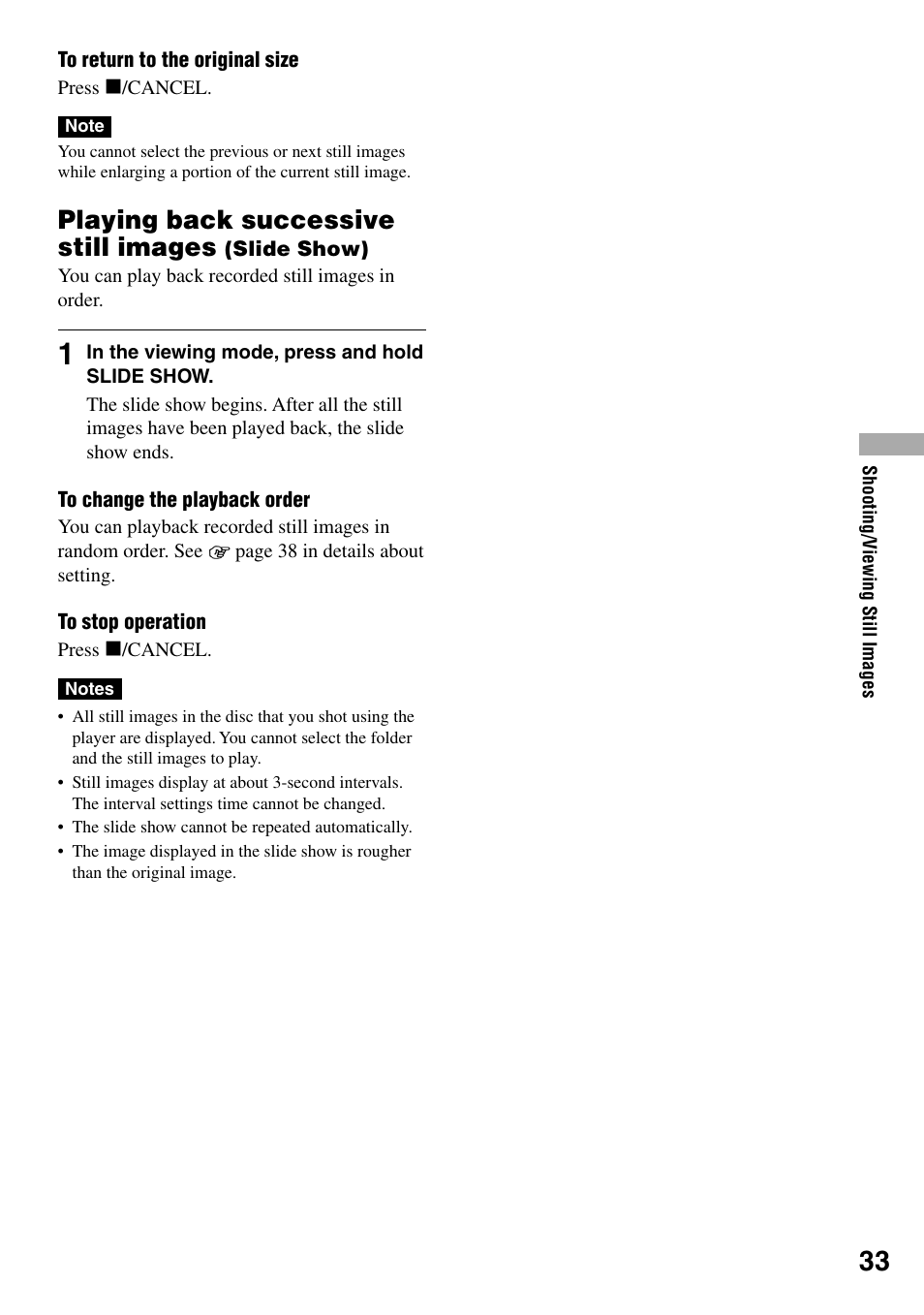 Playing back successive still images (slide show), Playing back successive still images, Slide show) | Sony MZ-DH10P User Manual | Page 33 / 99