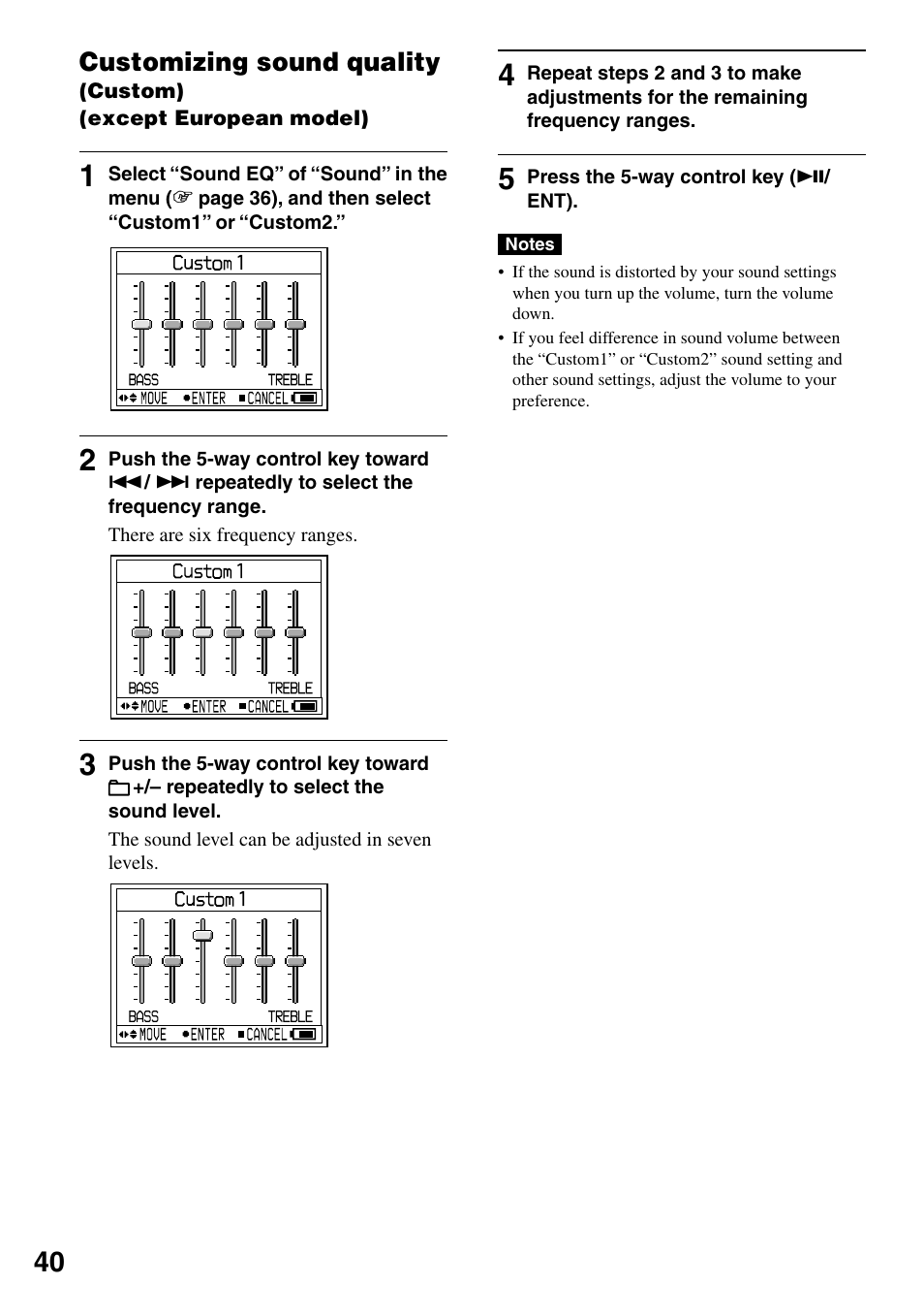 Customizing sound quality (custom), Except european model), Customizing sound quality | Sony MZ-DH10P User Manual | Page 40 / 99