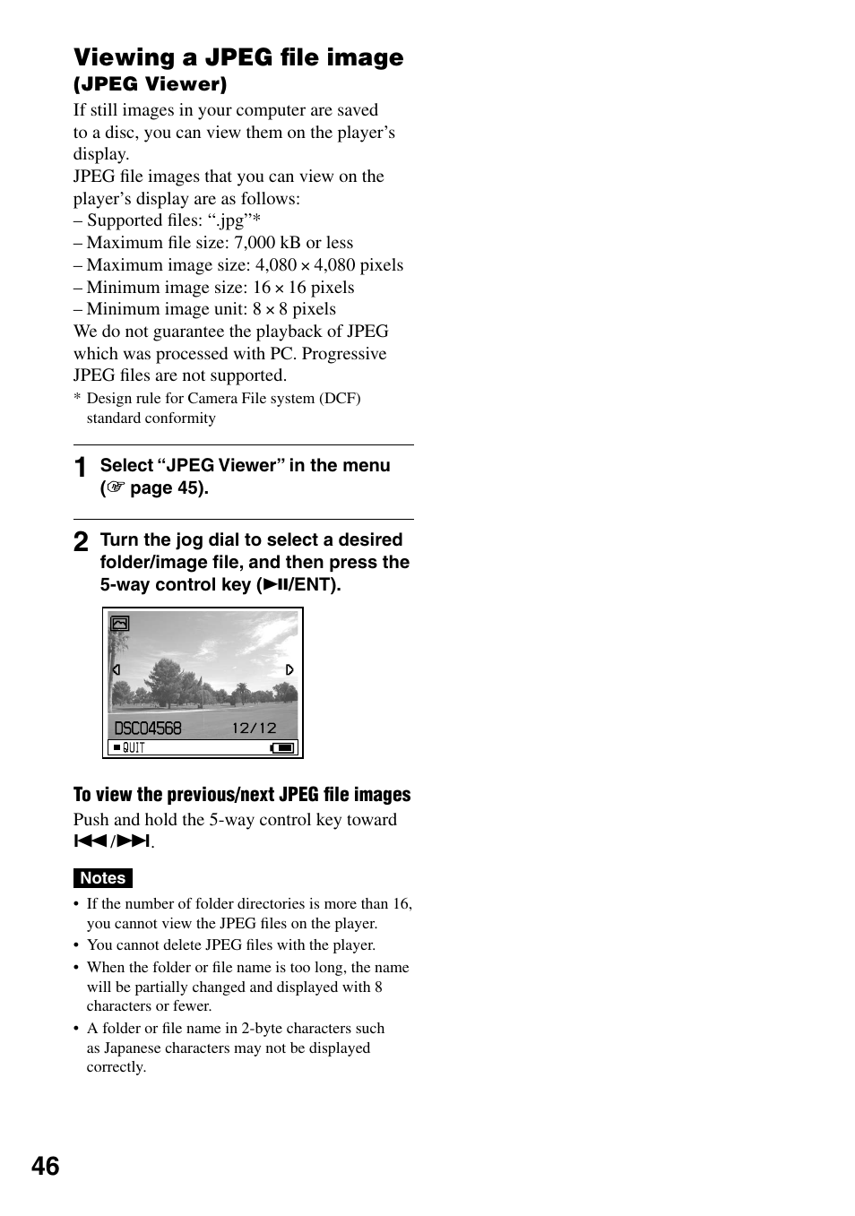 Viewing a jpeg file image(jpeg viewer), Viewing a jpeg ﬁle image, Jpeg viewer) | Sony MZ-DH10P User Manual | Page 46 / 99