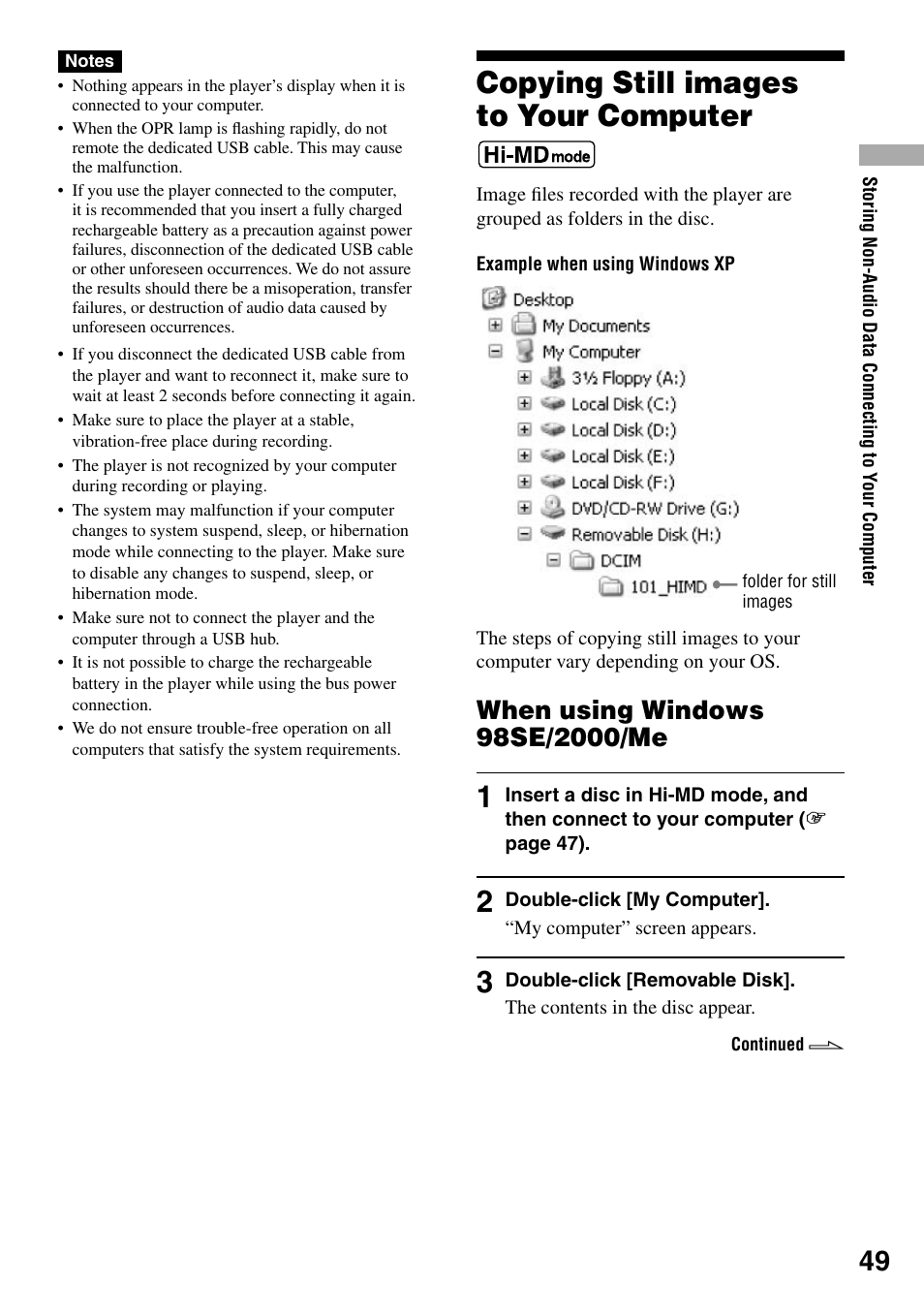 Copying still images to your computer, Copying still images, To your computer | Sony MZ-DH10P User Manual | Page 49 / 99