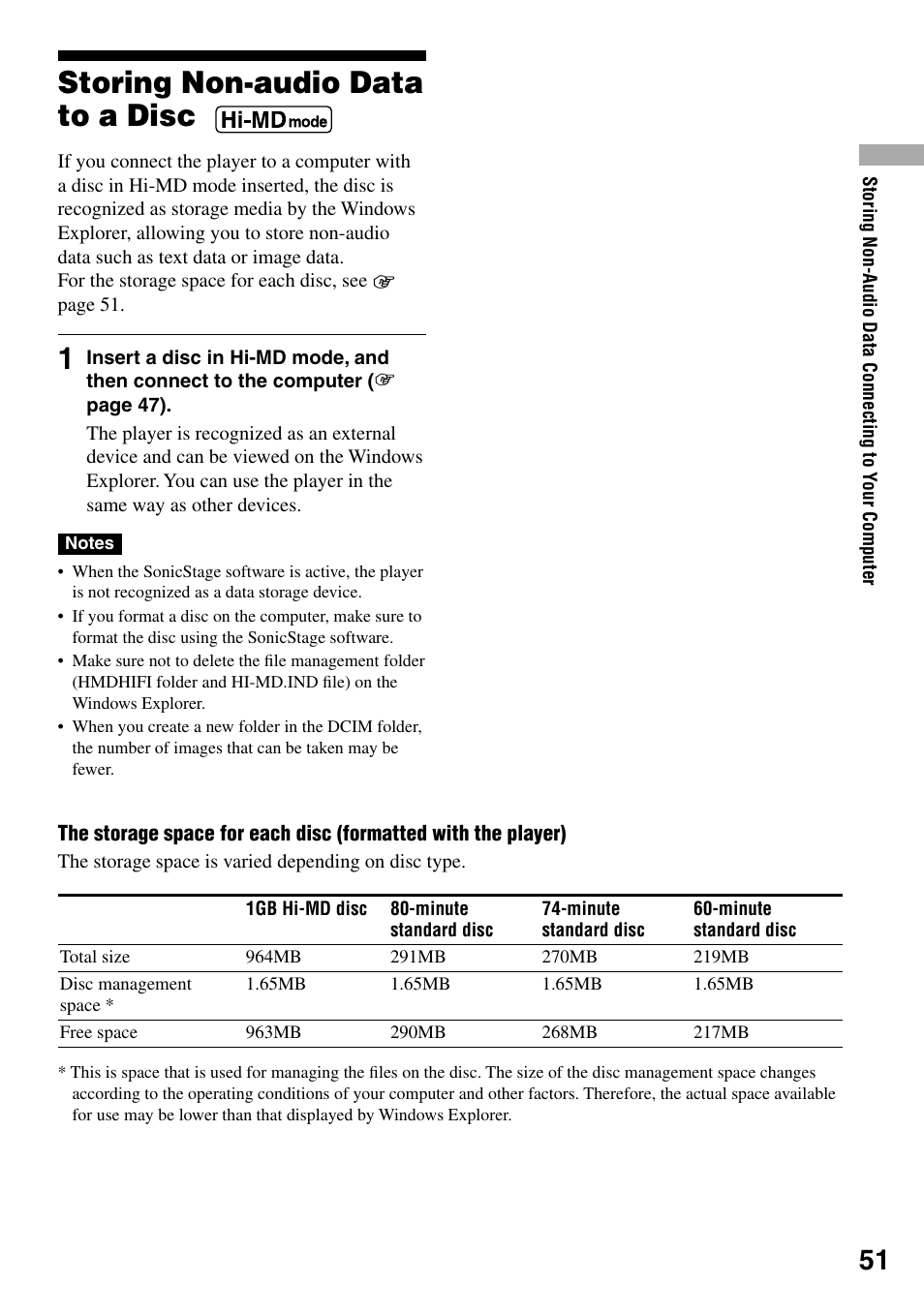 Storing non-audio data to a disc | Sony MZ-DH10P User Manual | Page 51 / 99