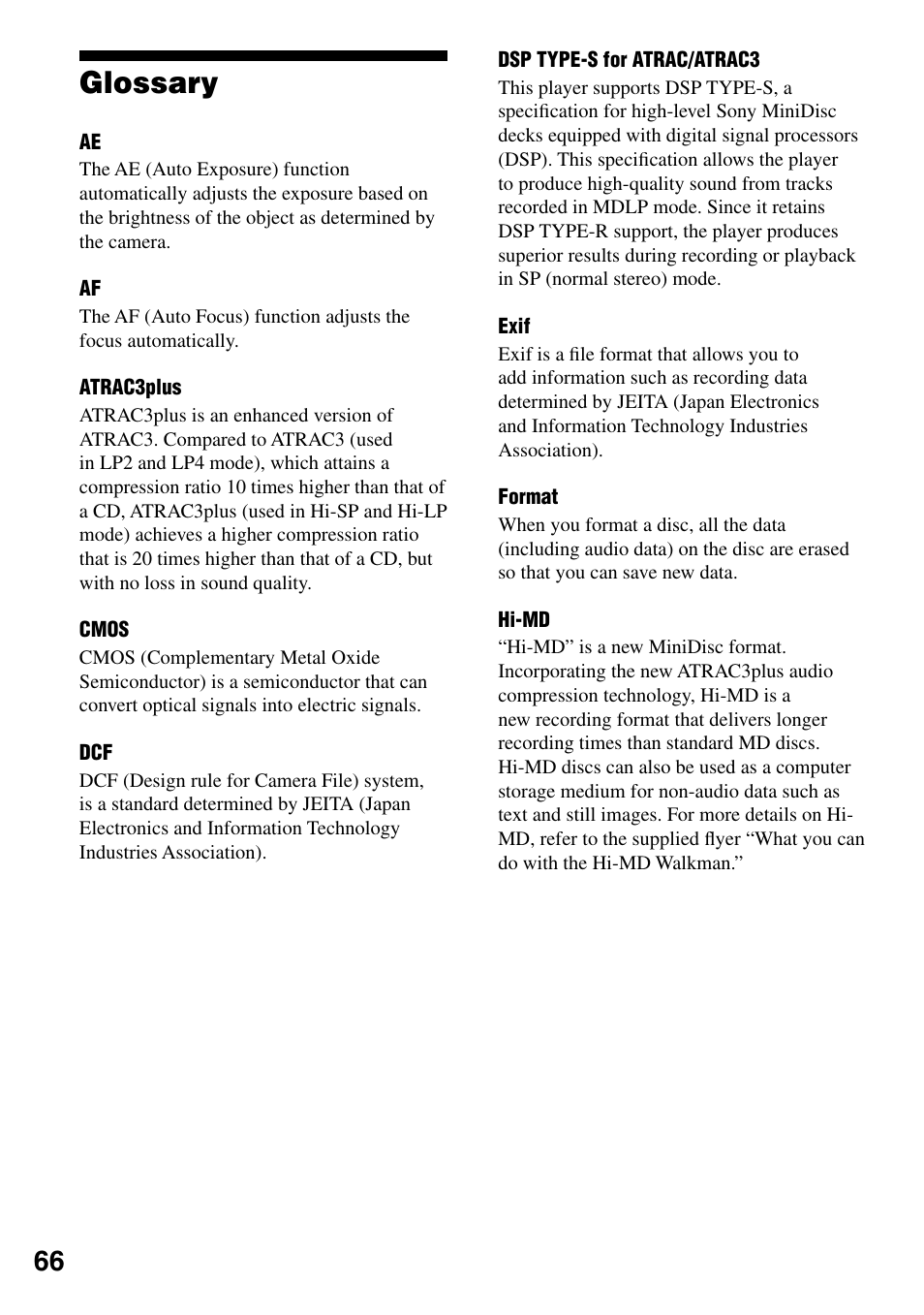 Glossary | Sony MZ-DH10P User Manual | Page 66 / 99