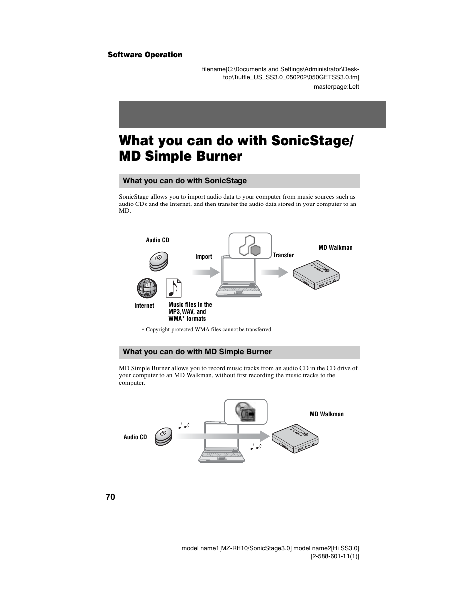 Software operation, What you can do with sonicstage/ md simple burner | Sony MZ-DH10P User Manual | Page 70 / 99