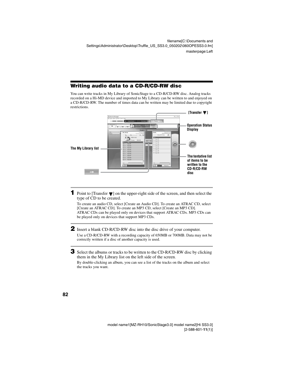 Writing audio data to a cd-r/cd-rw disc | Sony MZ-DH10P User Manual | Page 82 / 99