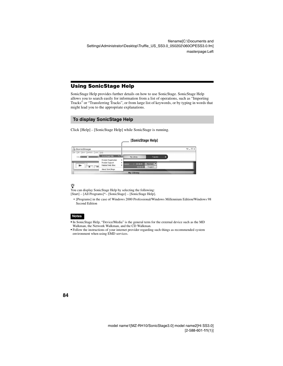 Using sonicstage help | Sony MZ-DH10P User Manual | Page 84 / 99