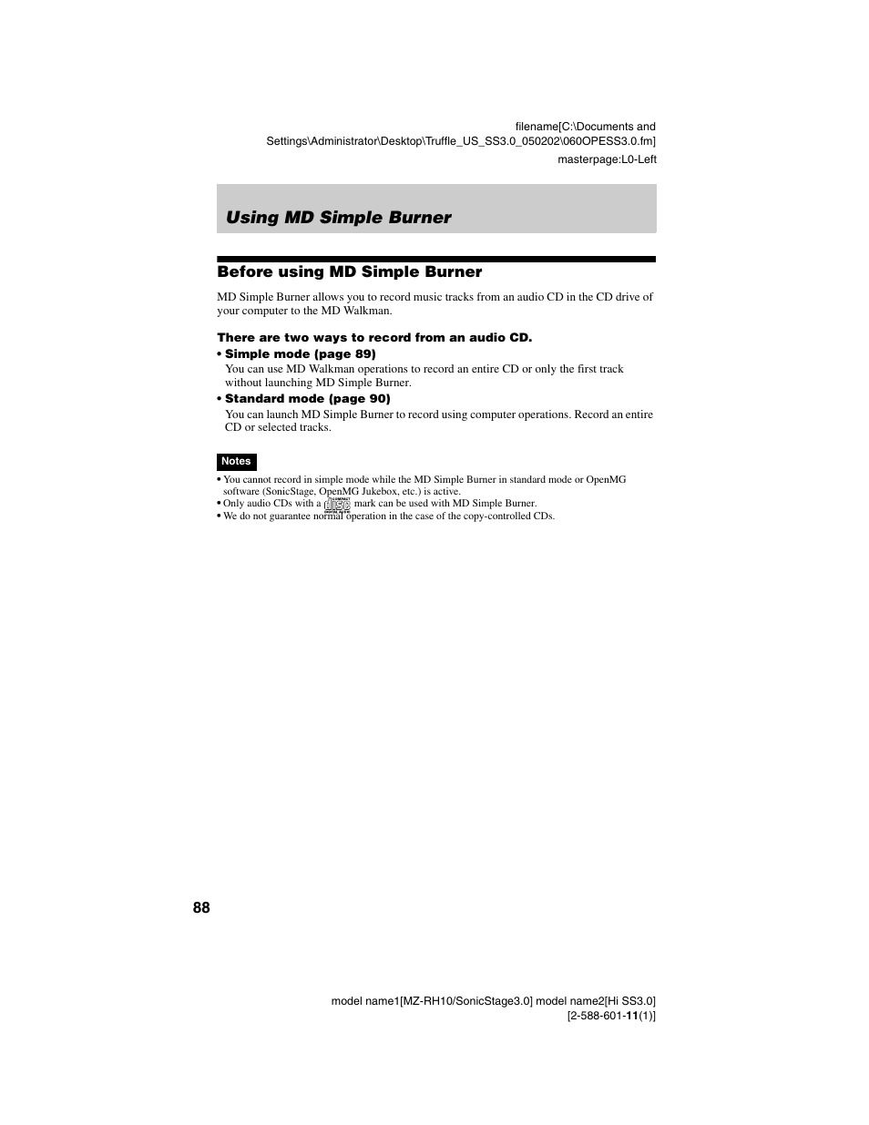 Using md simple burner, Before using md simple burner | Sony MZ-DH10P User Manual | Page 88 / 99
