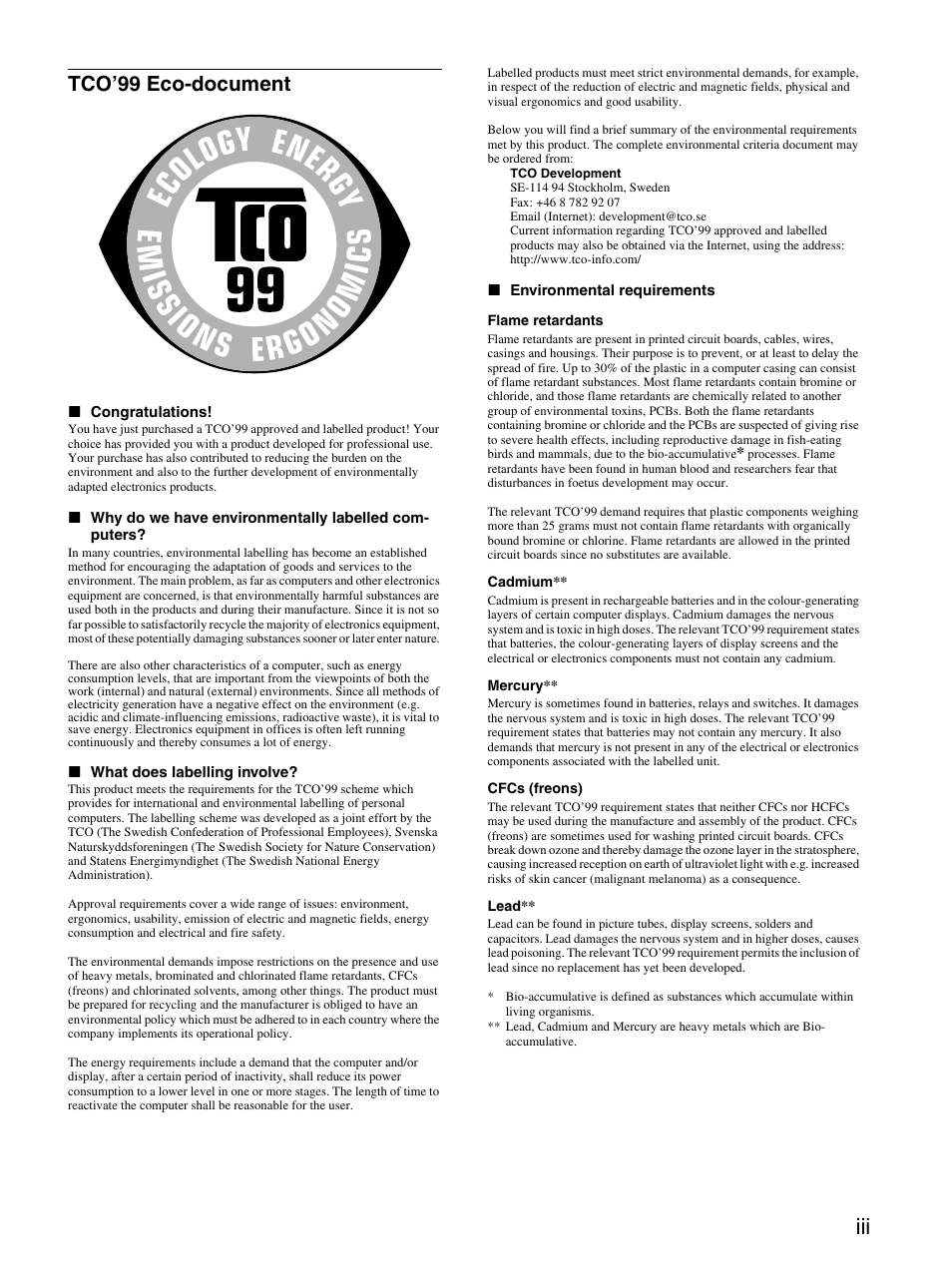 Tco’99 eco-document | Sony SDM-X53 User Manual | Page 26 / 26