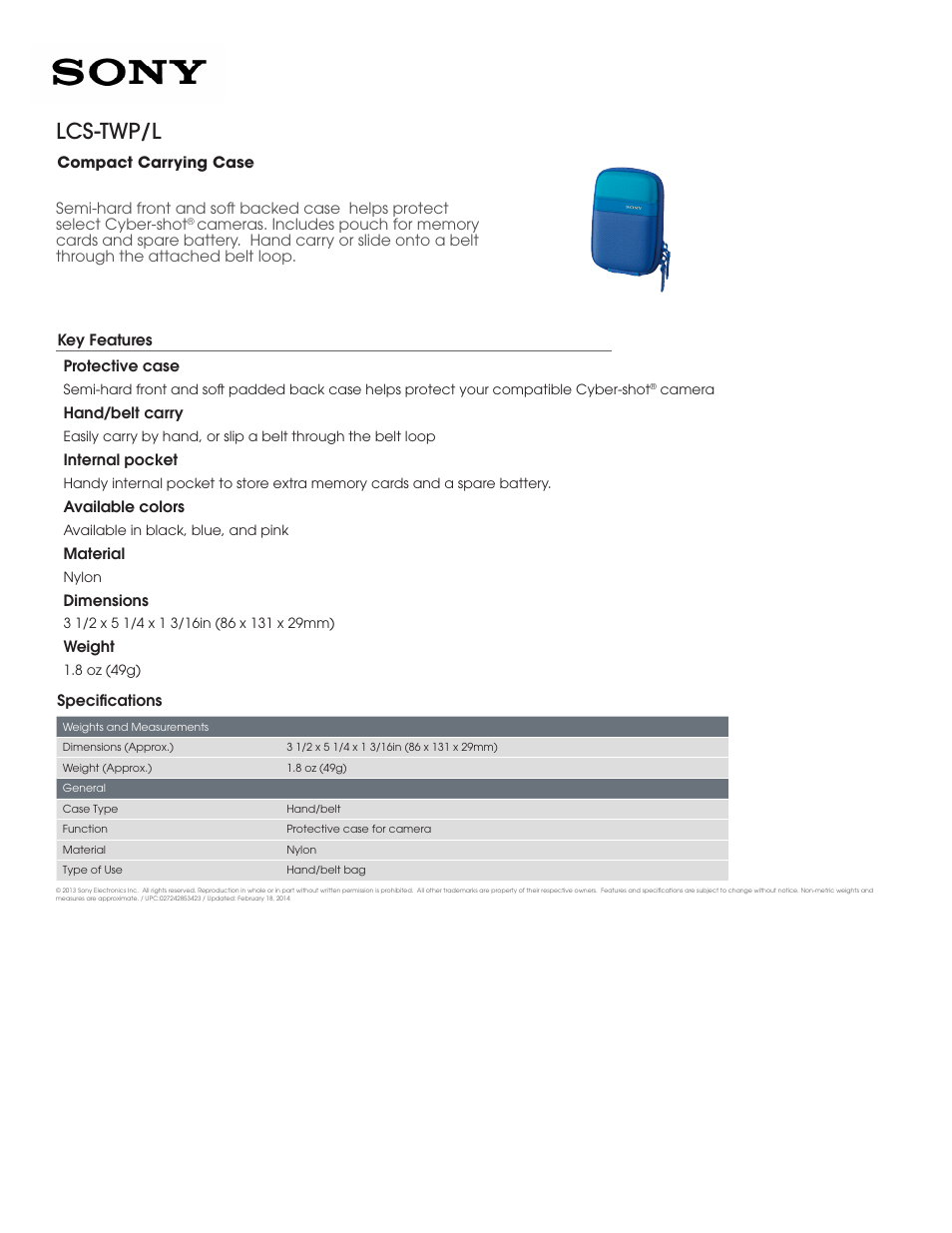 Sony LCS-TWP User Manual | 1 page