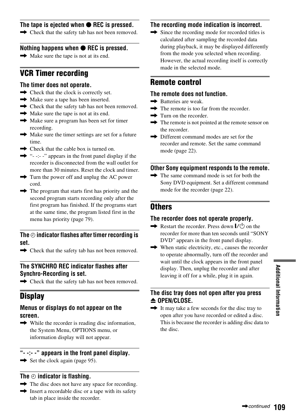 Vcr timer recording, Display, Remote control | Others | Sony RDR-VX525 User Manual | Page 109 / 160