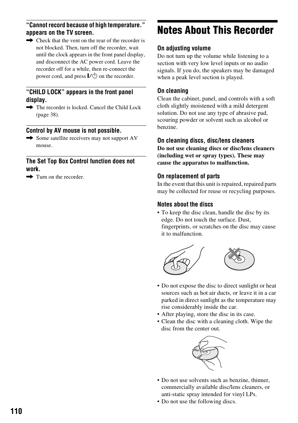 Notes about this recorder | Sony RDR-VX525 User Manual | Page 110 / 160