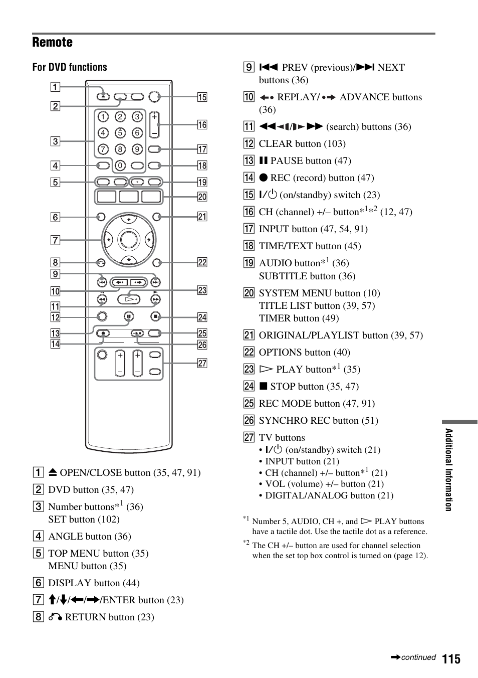 Remote | Sony RDR-VX525 User Manual | Page 115 / 160